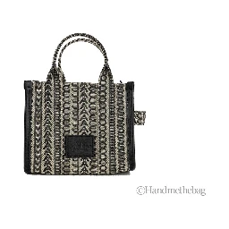Marc Jacobs The Monogram Beige Mini Tote Woven Jacquard Canvas Crossbody Handbag