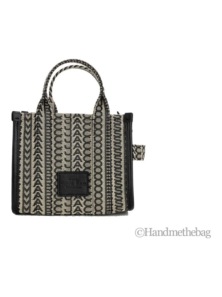 Marc Jacobs The Monogram Beige Mini Tote Woven Jacquard Canvas Crossbody Handbag