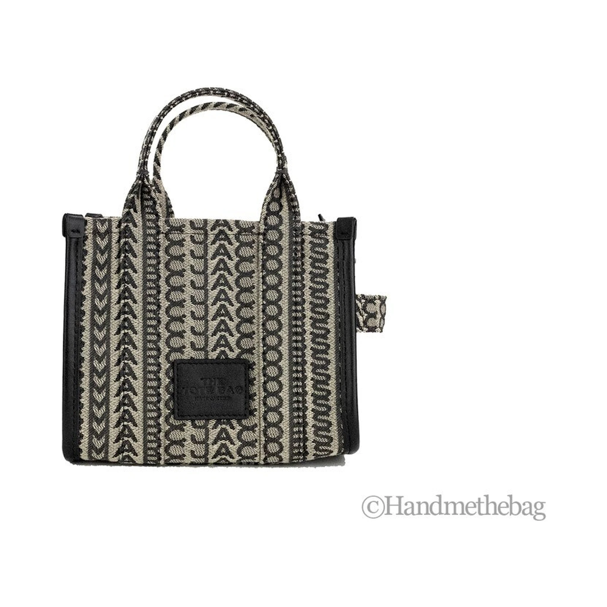 Marc Jacobs The Monogram Beige Mini Tote Woven Jacquard Canvas Crossbody Handbag