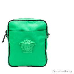 Versace Small Bright Green Nylon Fabric Medusa Crossbody Messenger Bag Purse