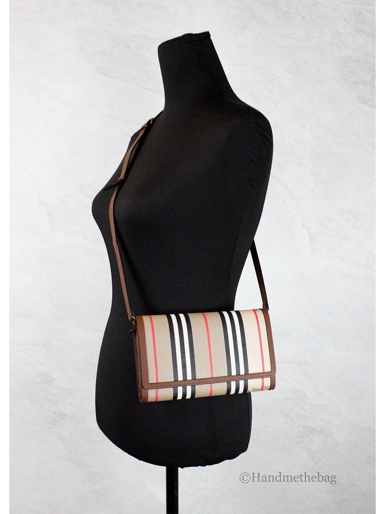 Burberry Hannah Icon Stripe Archive Tan E-Canvas Leather Wallet Crossbody Bag alternative