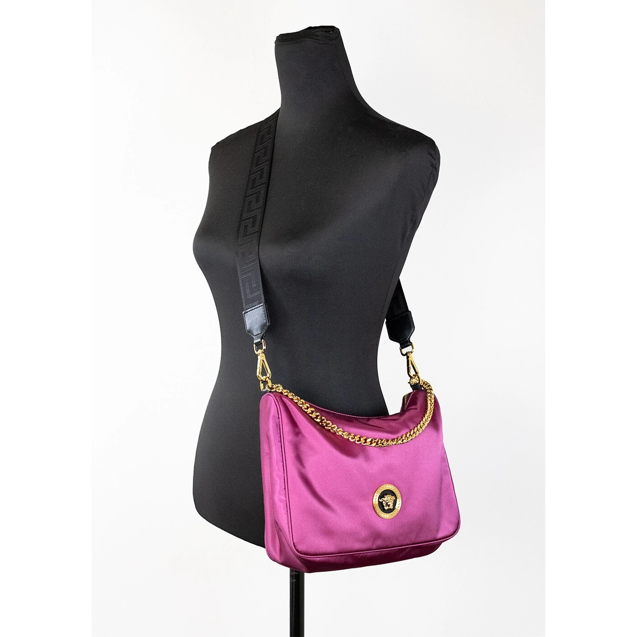 Versace Small Dahlia Nylon Fabric Medusa Pendant Crossbody Shoulder Purse Bag