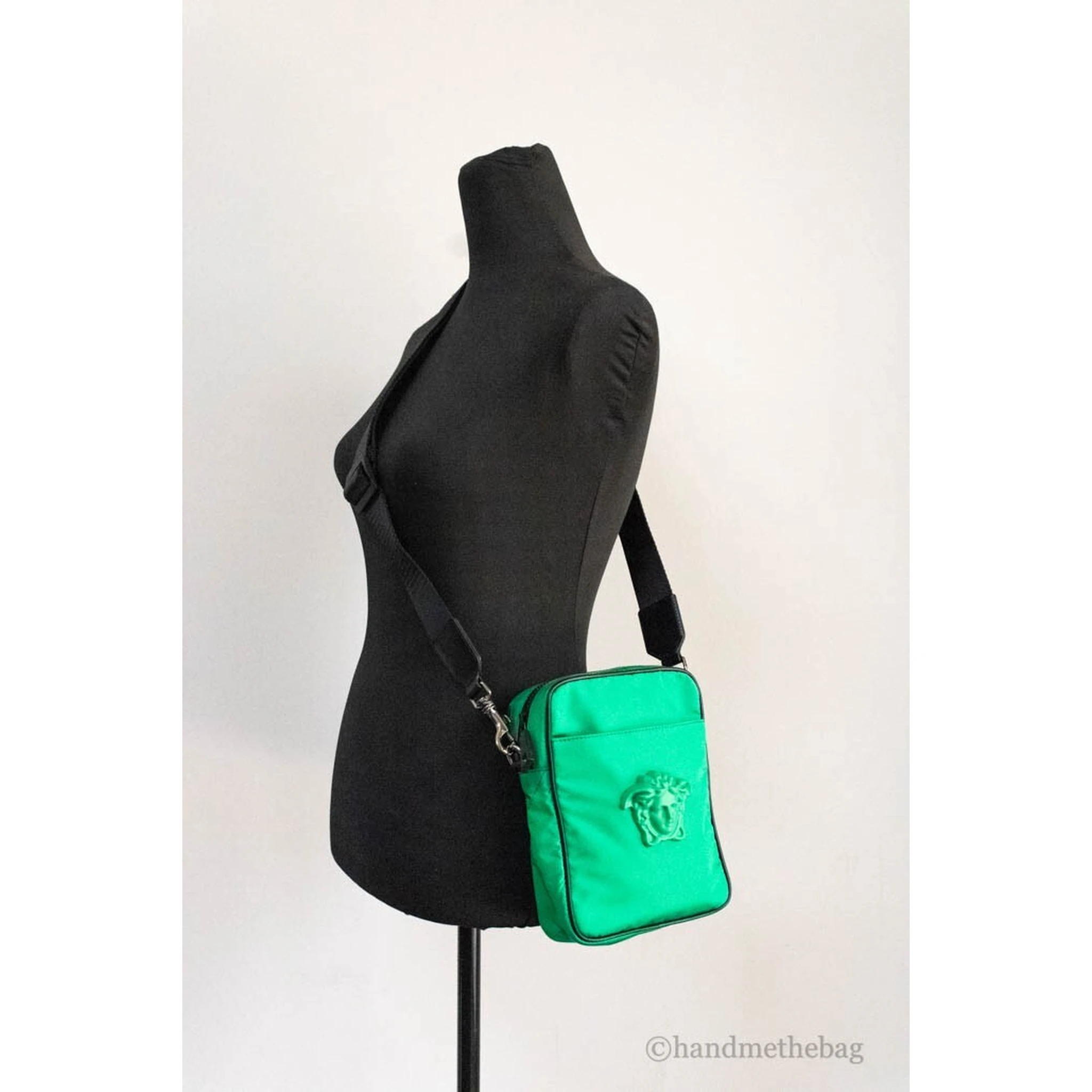 Versace Small Bright Green Nylon Fabric Medusa Crossbody Messenger Bag Purse