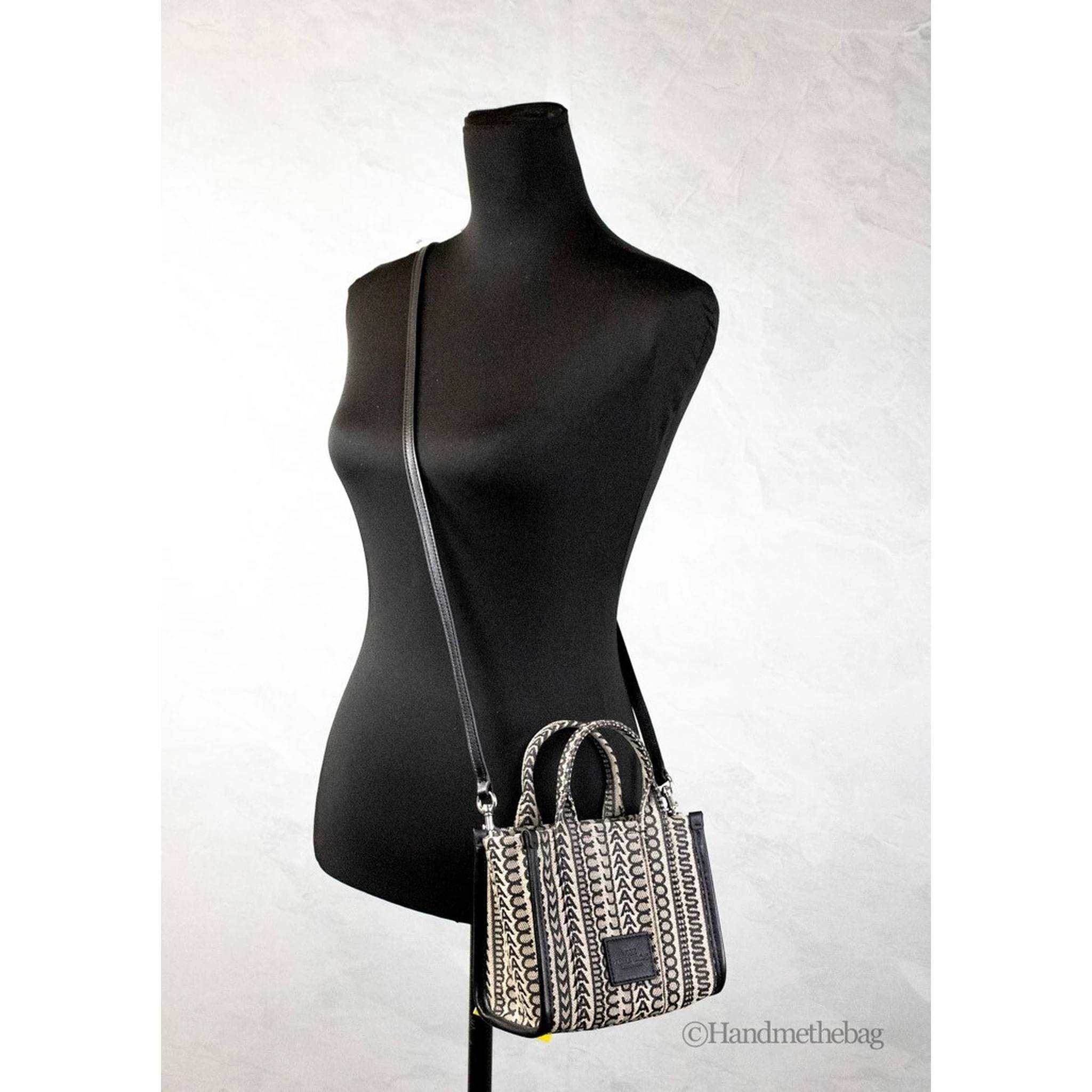 Marc Jacobs The Monogram Beige Mini Tote Woven Jacquard Canvas Crossbody Handbag