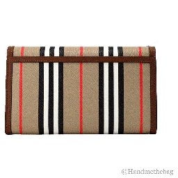 Burberry Hannah Icon Stripe Archive Tan E-Canvas Leather Wallet Crossbody Bag
