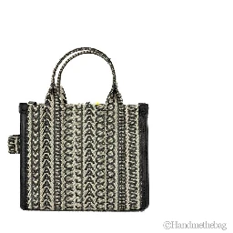 Marc Jacobs The Monogram Beige Mini Tote Woven Jacquard Canvas Crossbody Handbag