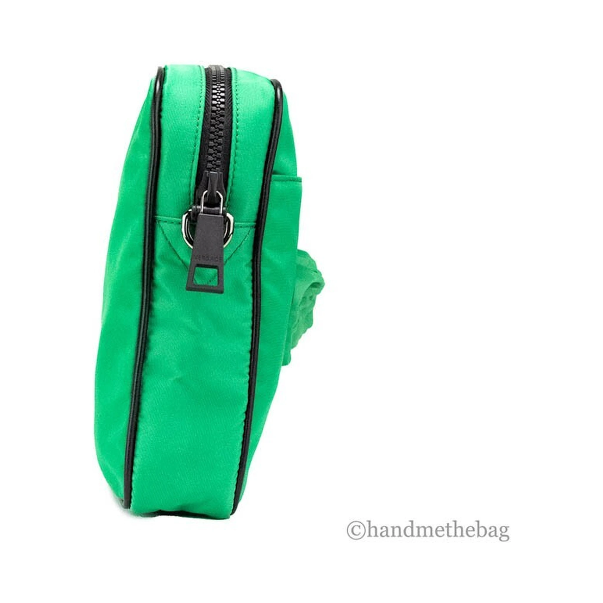 Versace Small Bright Green Nylon Fabric Medusa Crossbody Messenger Bag Purse