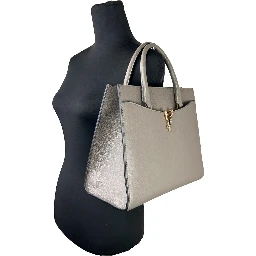 Versace Virtus Large Leather Top Handle Satchel Bag Tote Gray