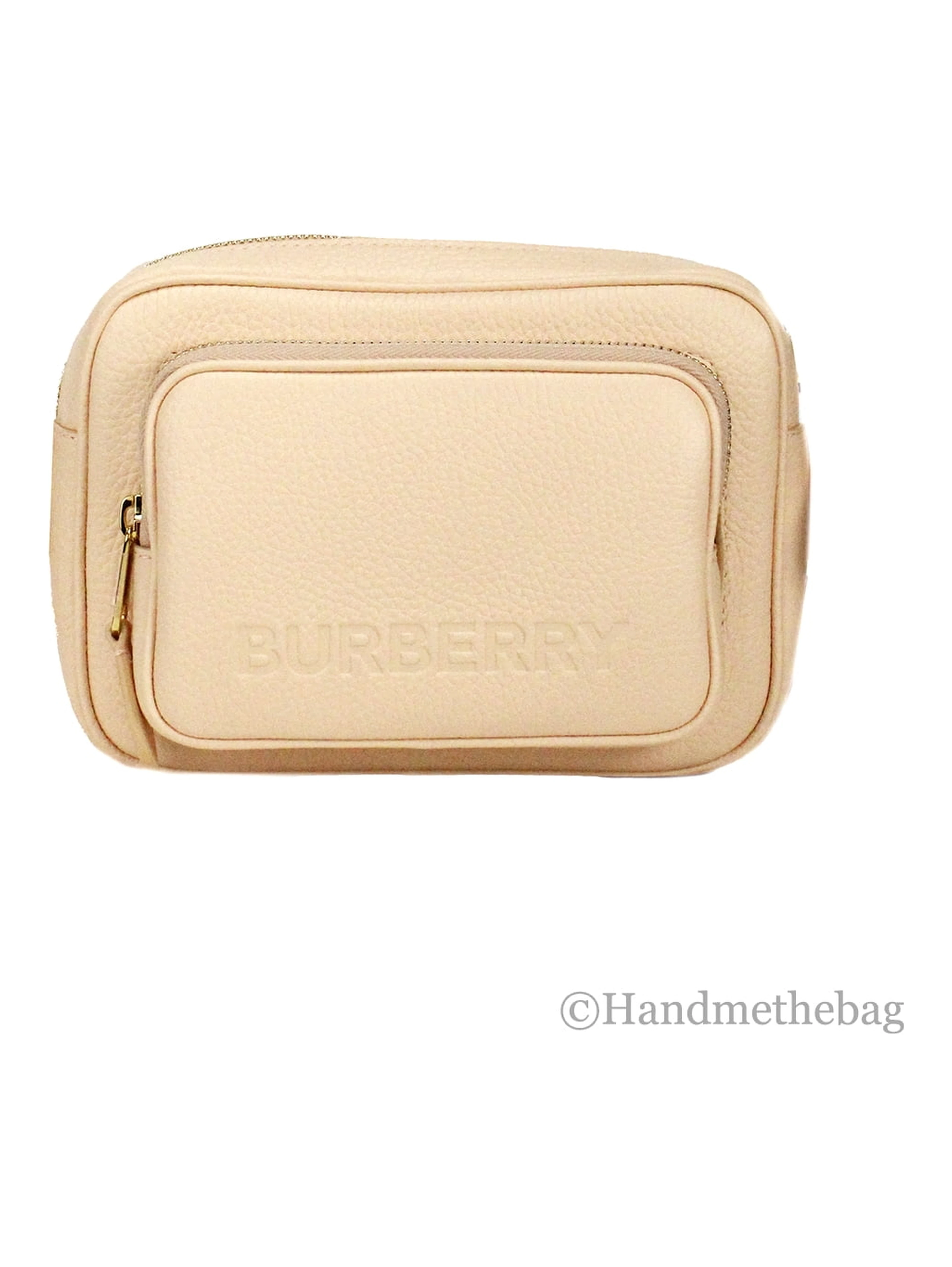Burberry Small Branded Peach Pink Grainy Leather Camera Crossbody Bag