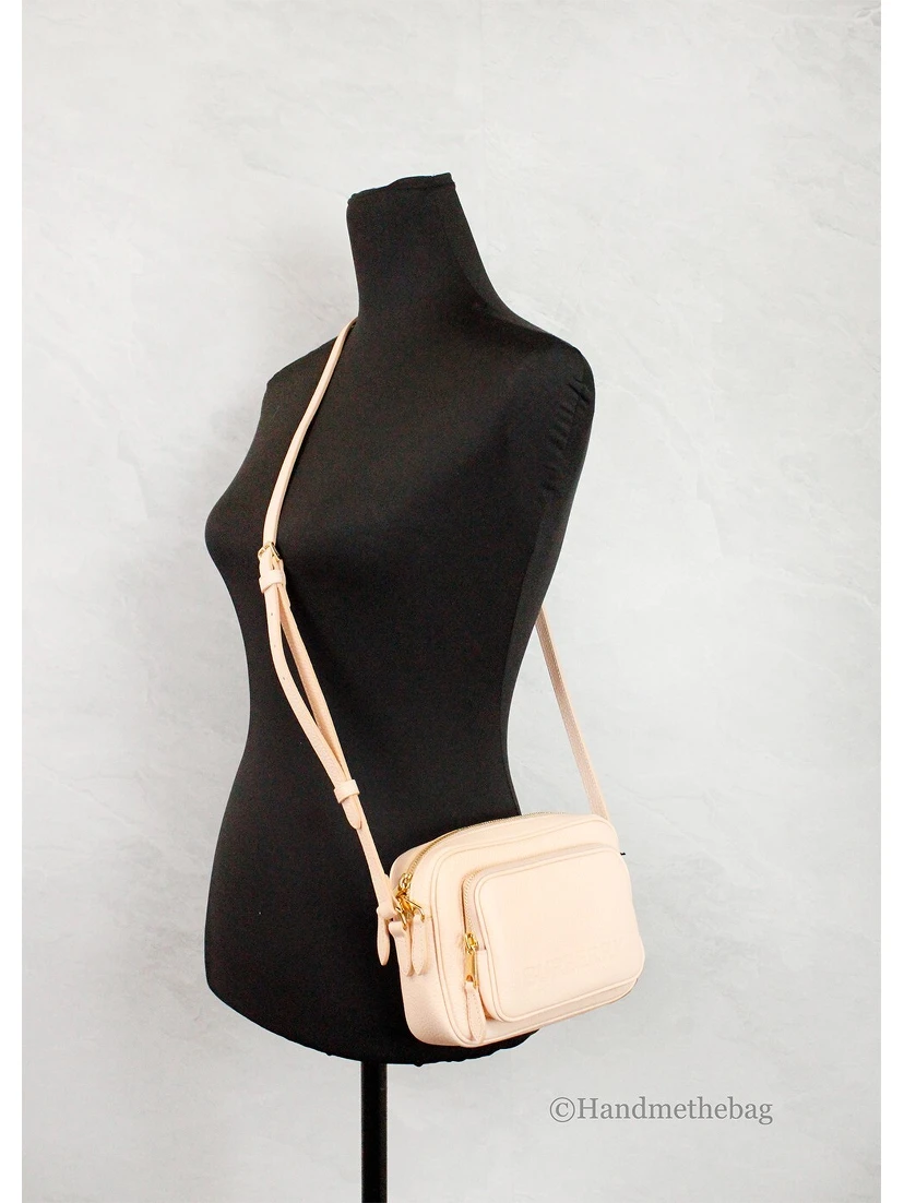 Burberry Small Branded Peach Pink Grainy Leather Camera Crossbody Bag