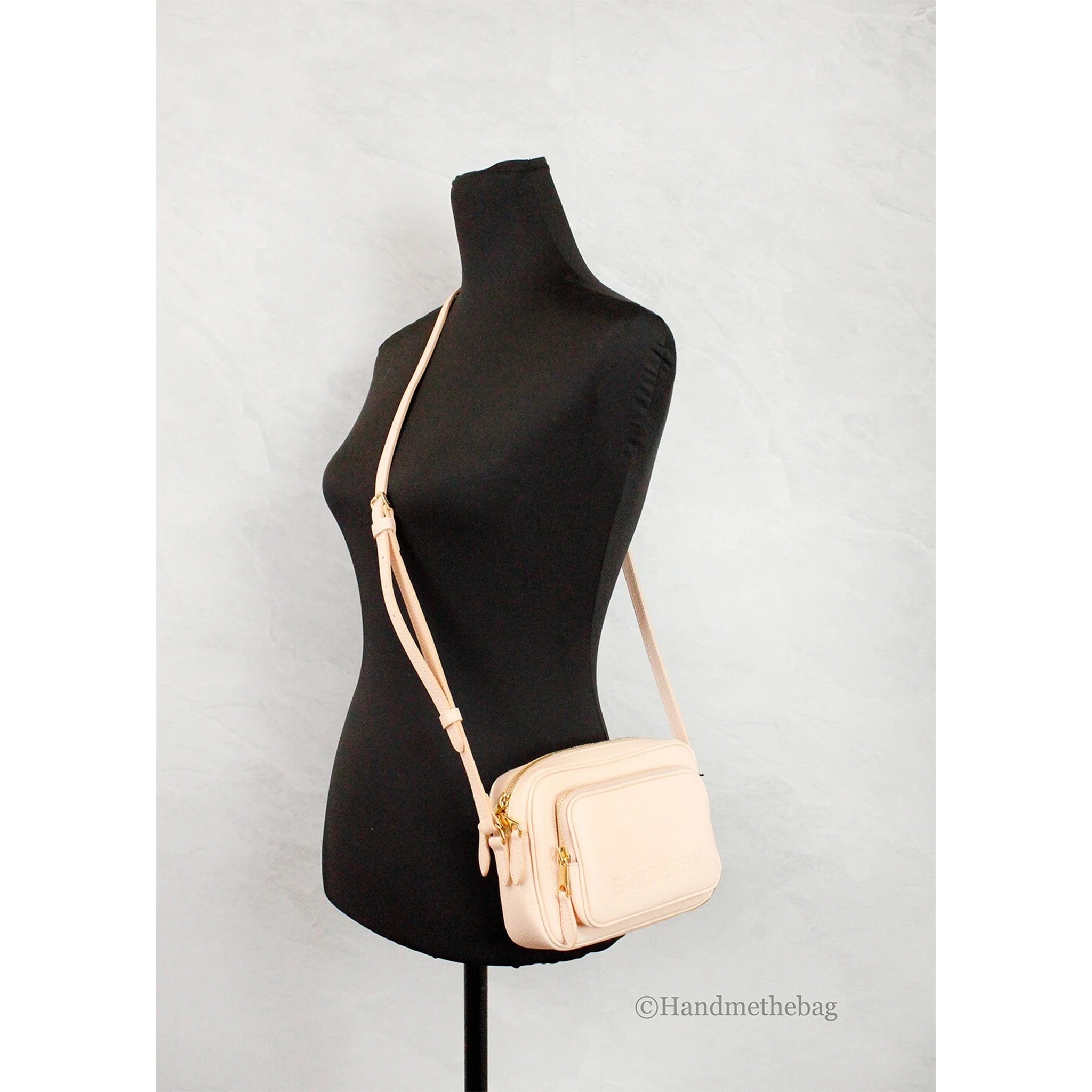 Burberry Small Branded Peach Pink Grainy Leather Camera Crossbody Bag