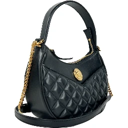 Versace Quilted Black Leather Half Moon Chain Crossbody Bag