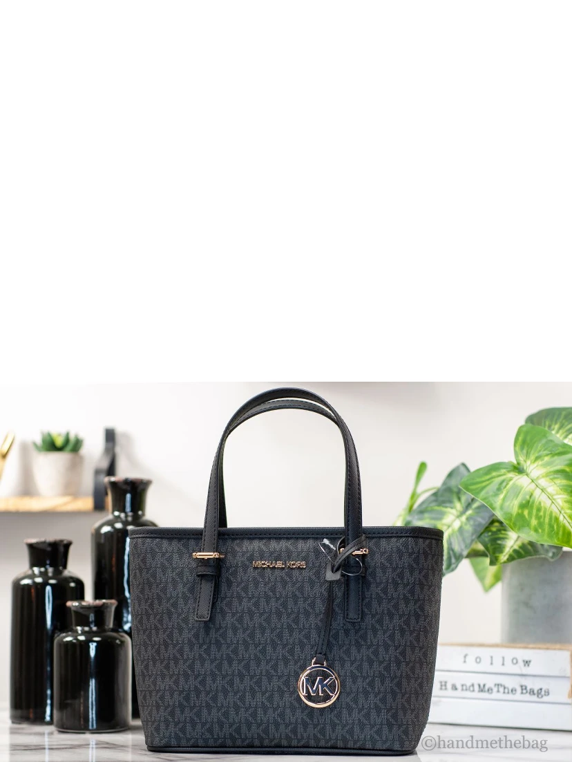 Michael Kors XS Carry All Jet Set Travel Womens Tote (BLACK SIG/GOLD)