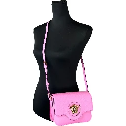 Versace La Medusa Pink Leather Shoulder Crossbody Bag Purse
