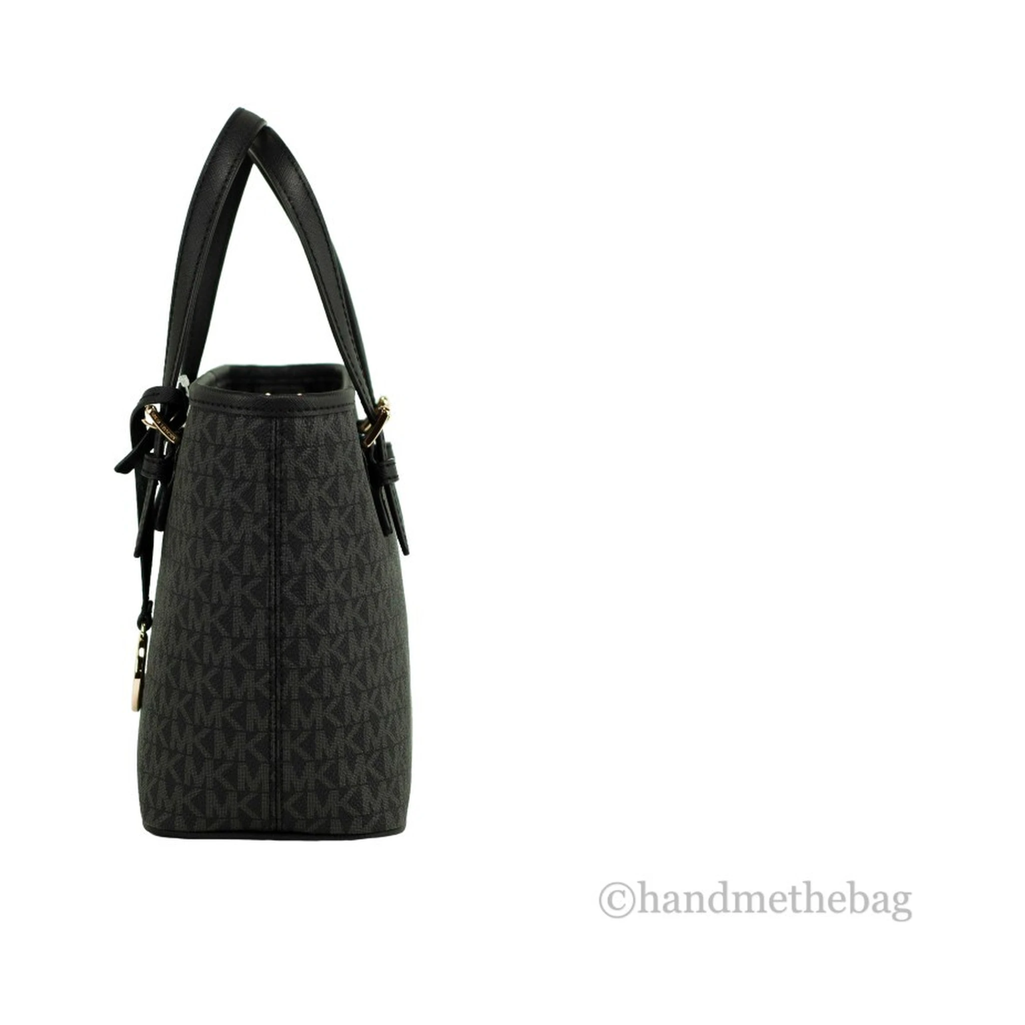 Michael Kors XS Carry All Jet Set Travel Womens Tote (BLACK SIG/GOLD)