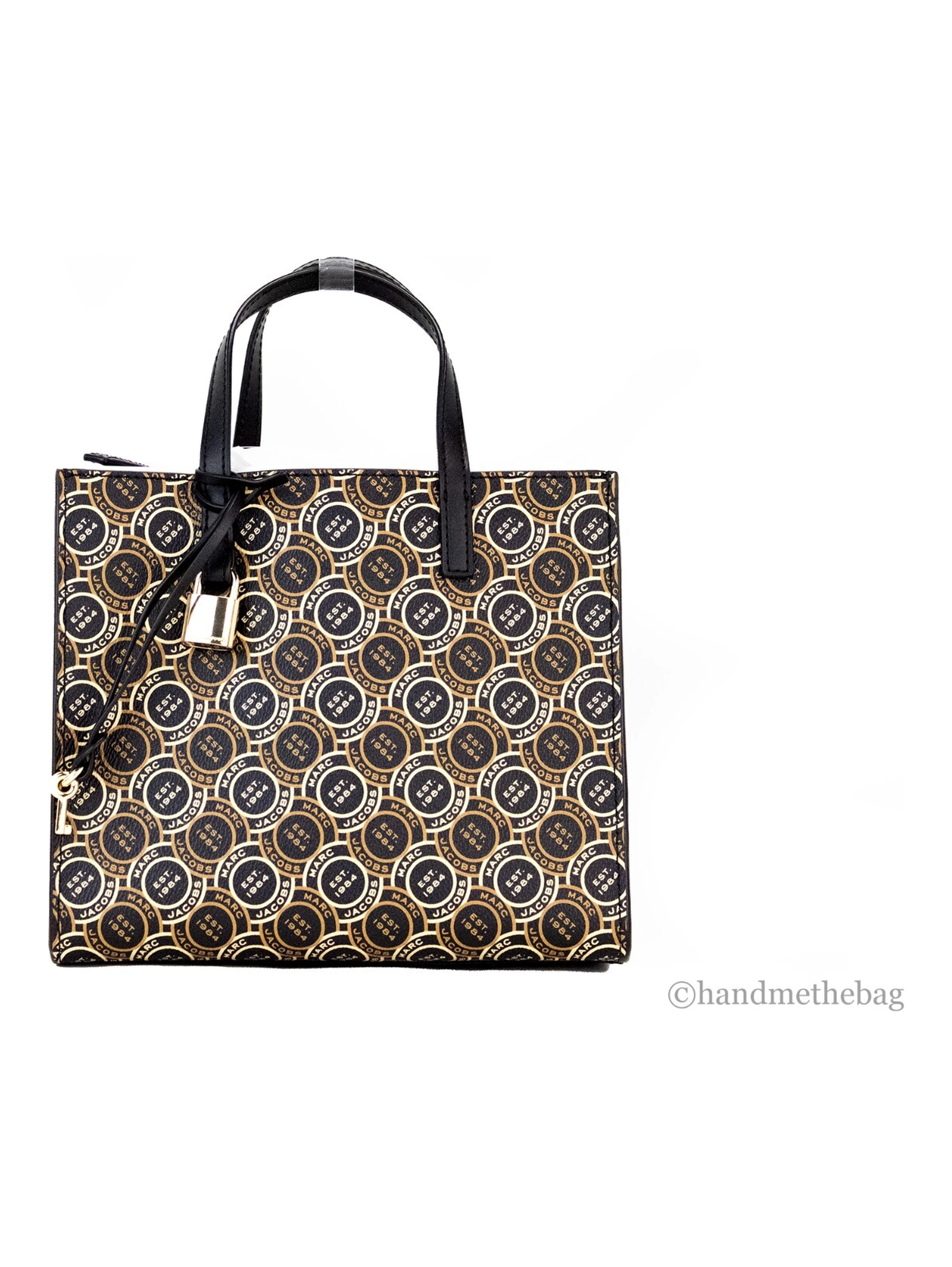 Marc Jacobs Mini Grind Signet Printed Leather Crossbody Tote Handbag Purse