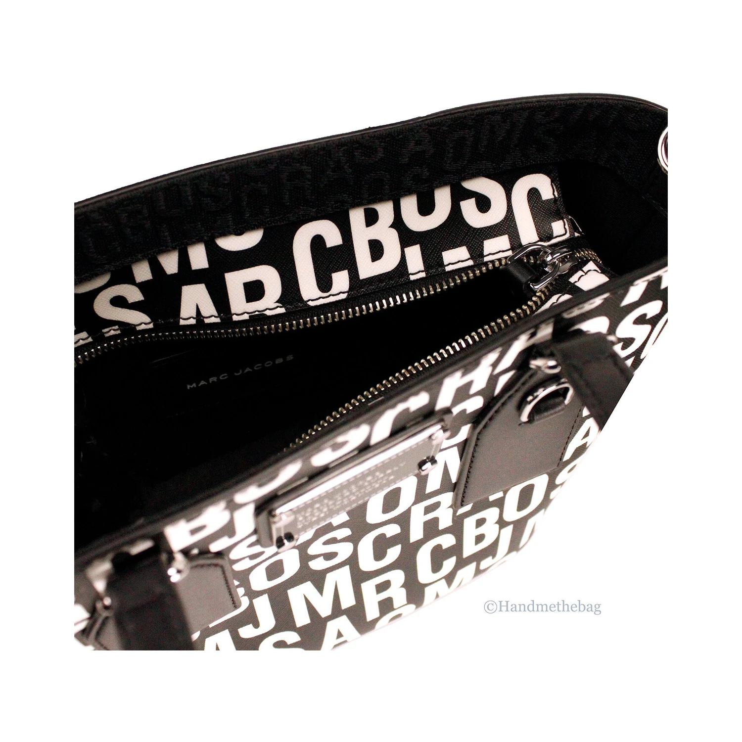 Marc Jacobs Small Black White Monogram Print Saffiano Leather Tote Crossbody Bag