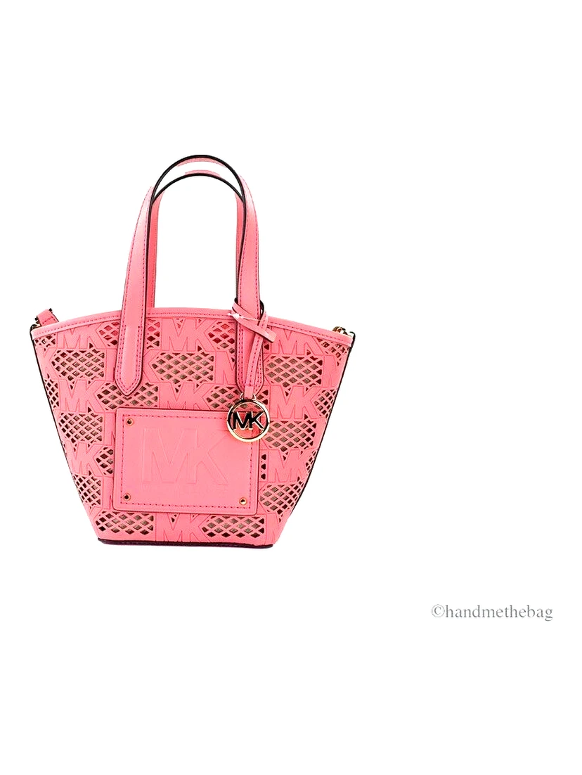 Michael Kors Kimber Small Tea Rose Leather 2-In-1 Zip Tote Messenger Bag Purse