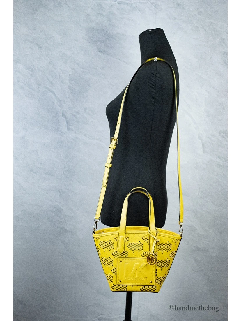 Michael Kors Kimber Small Daffodil Leather 2-In-1 Zip Tote Messenger Bag Purse