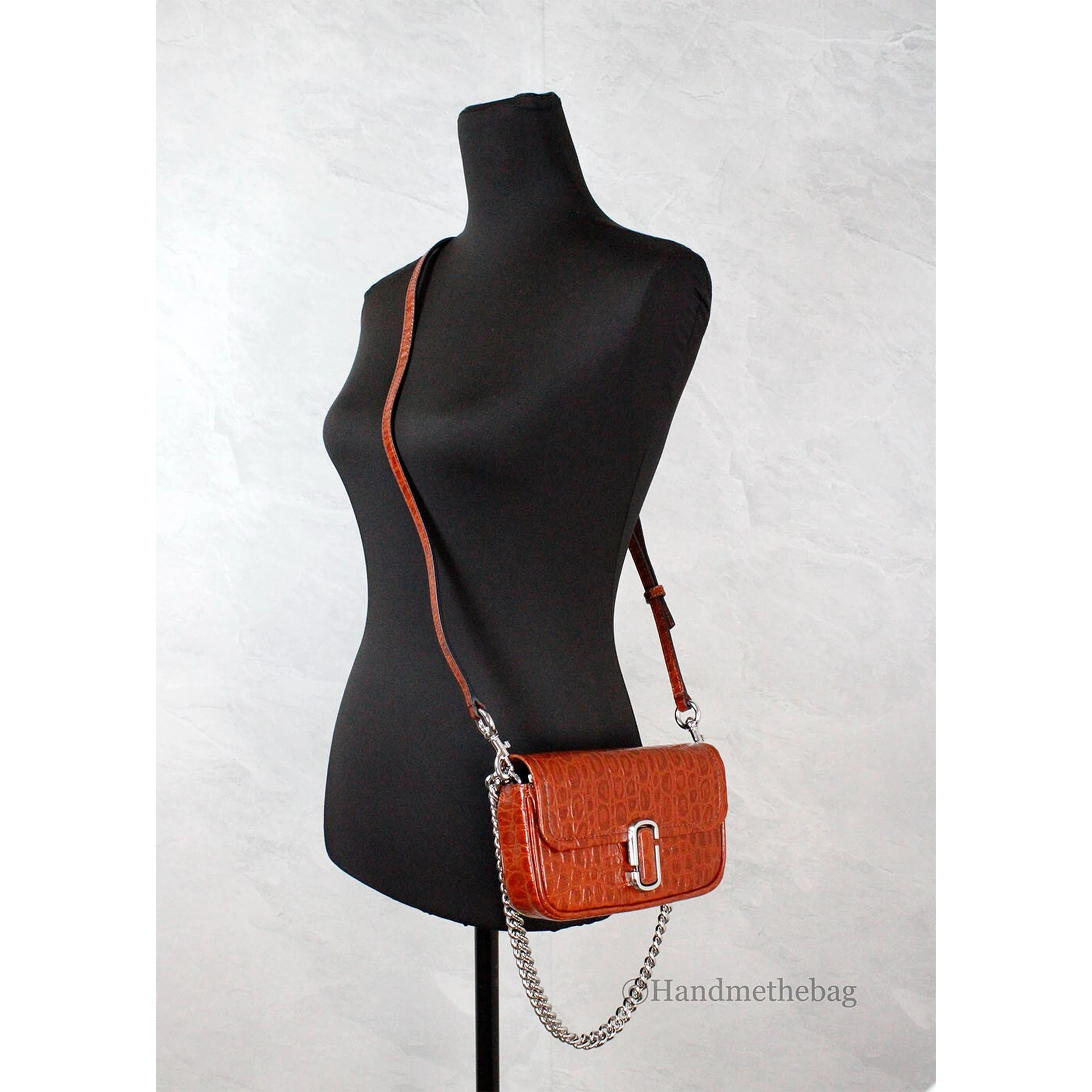 Marc Jacobs The Mini Shoulder Bag Spice Brown Embossed Leather Crossbody Bag