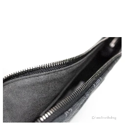 MCM Veritas Medium Dark Grey Denim Monogram Logo Canvas Clutch Pouch Handbag