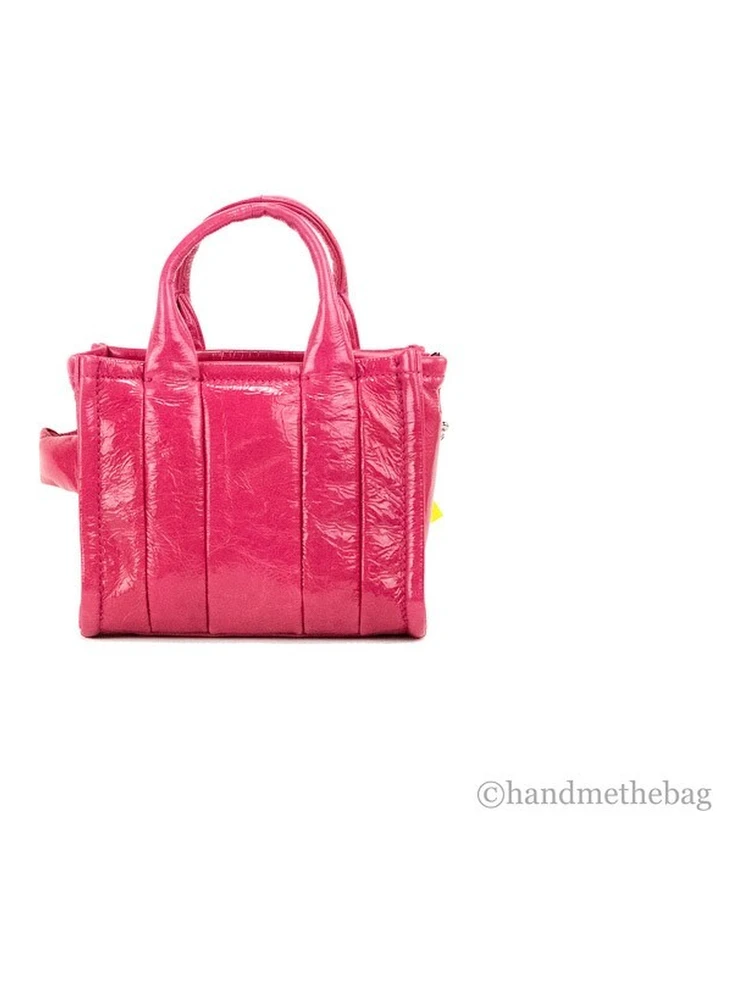 Marc Jacobs The Shiny Crinkle Micro Tote Magenta Leather Crossbody Bag Handbag