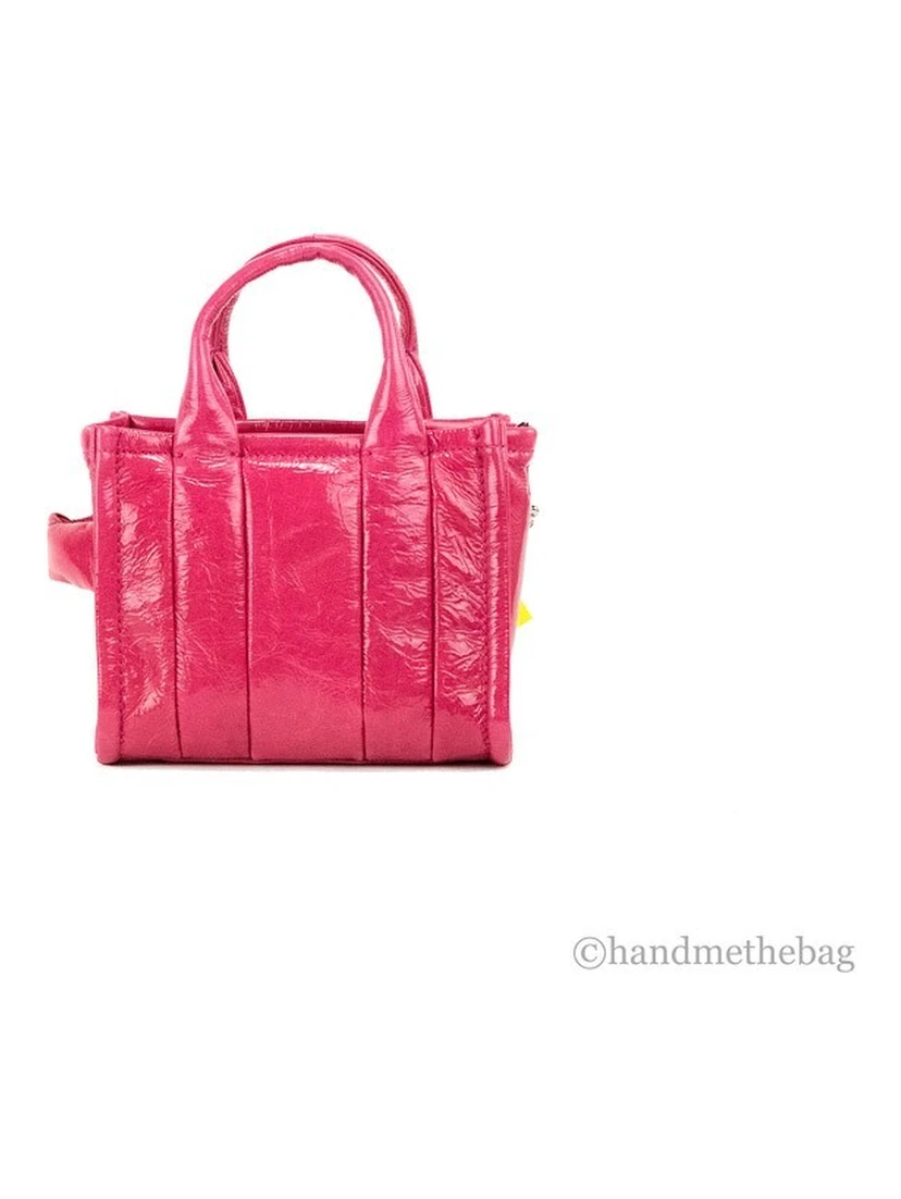Marc Jacobs The Shiny Crinkle Micro Tote Magenta Leather Crossbody Bag Handbag