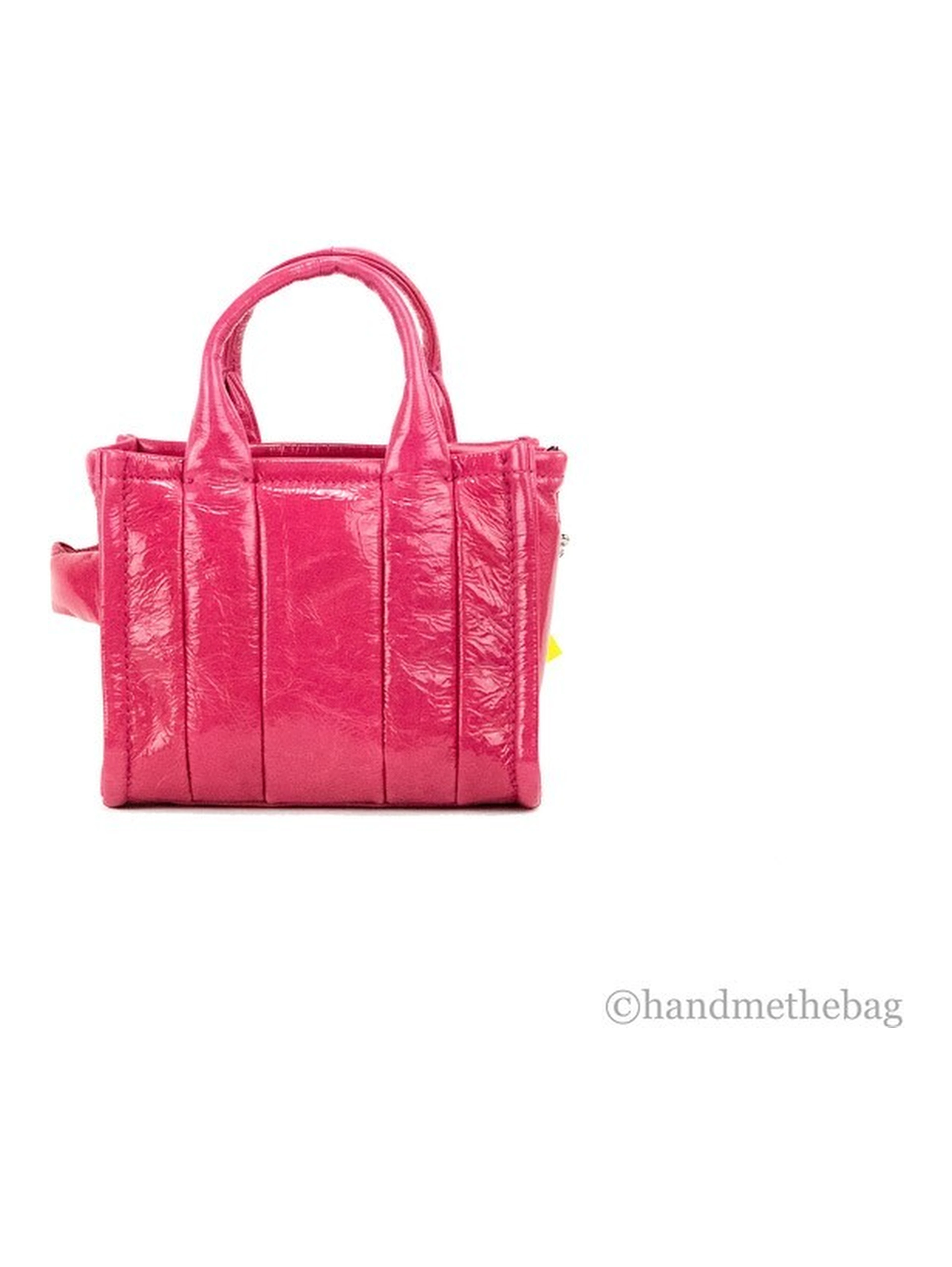 Marc Jacobs The Shiny Crinkle Micro Tote Magenta Leather Crossbody Bag Handbag