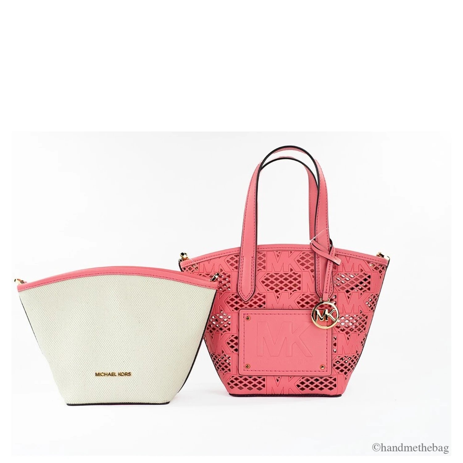 Michael Kors Kimber Small Tea Rose Leather 2-In-1 Zip Tote Messenger Bag Purse