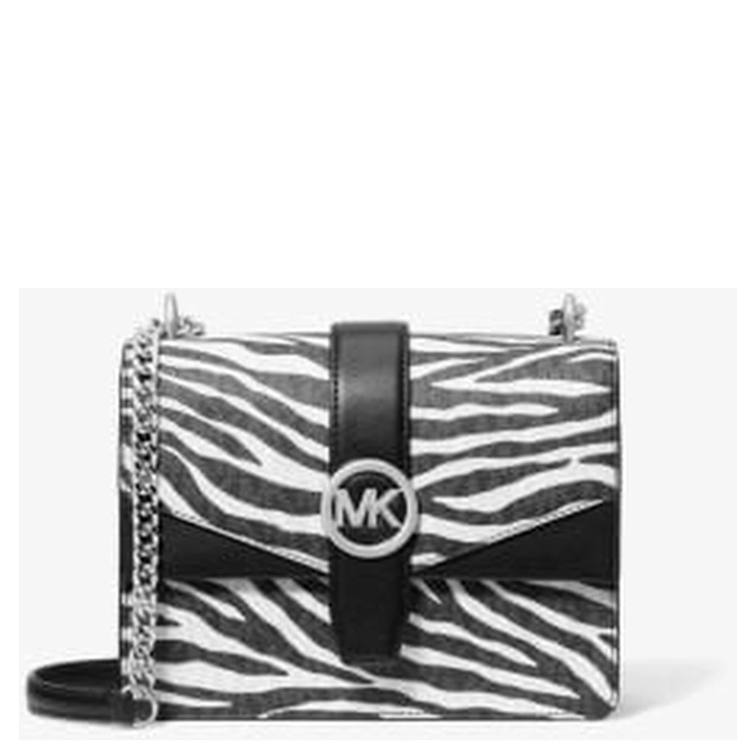 Michael Kors Greenwich Small Print Logo Crossbody Tote Chain Bag Black/White $498