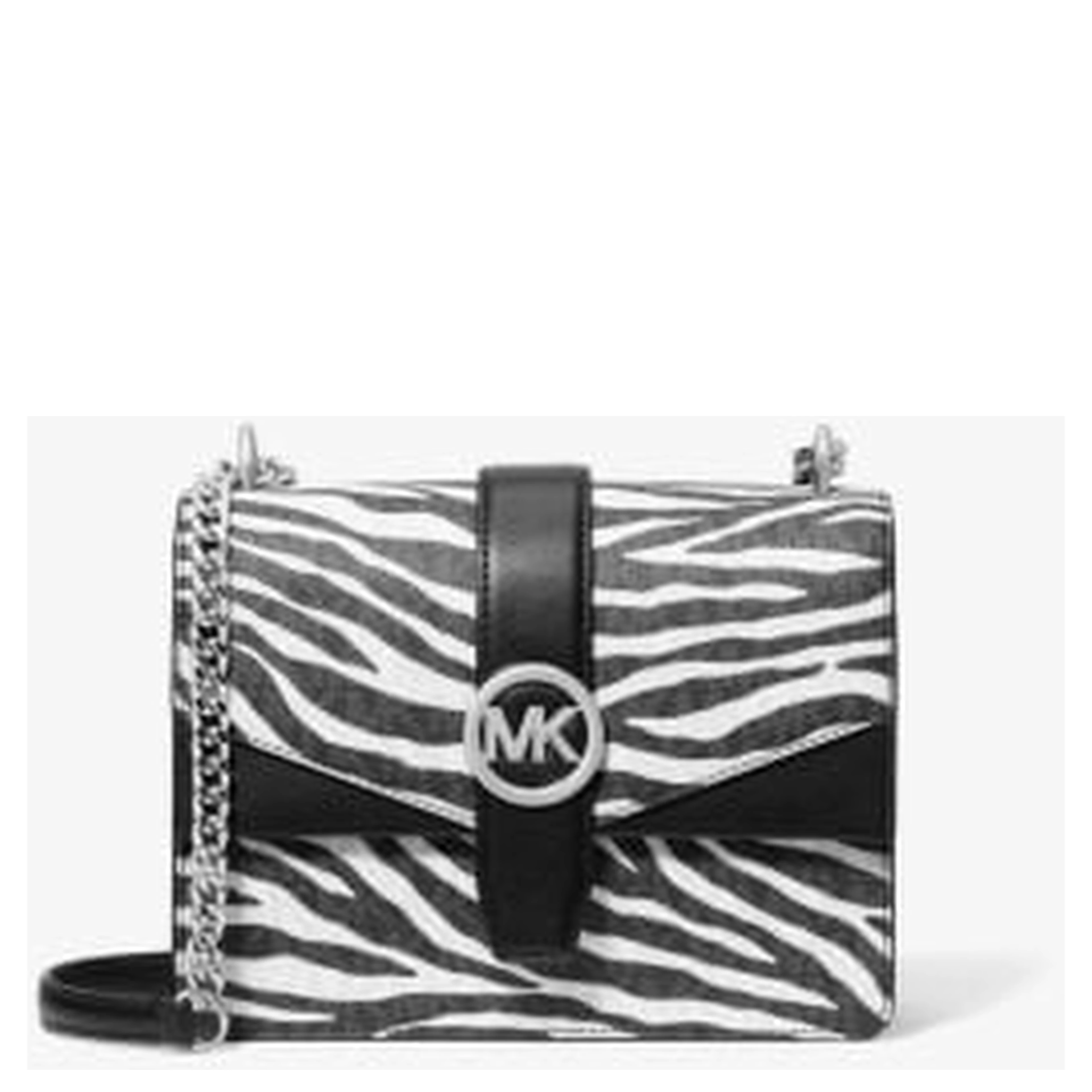 Michael Kors Greenwich Small Print Logo Crossbody Tote Chain Bag Black/White $498