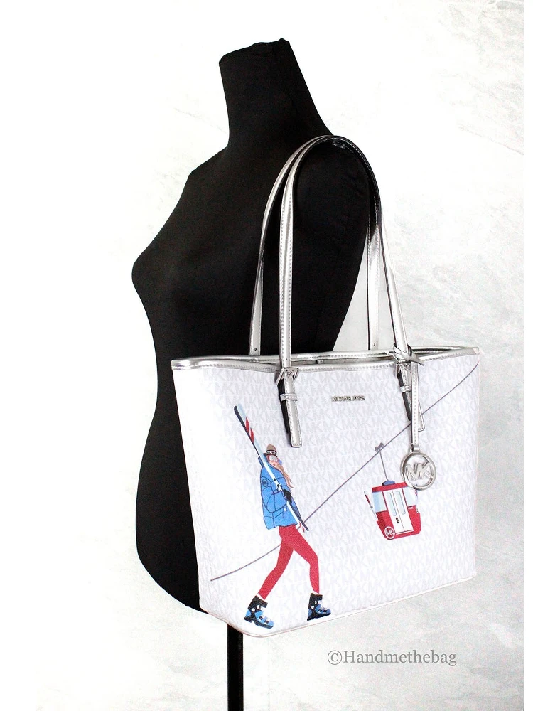 Michael Kors Jet Set Travel Girls Medium Signature Carryall Tote White MK