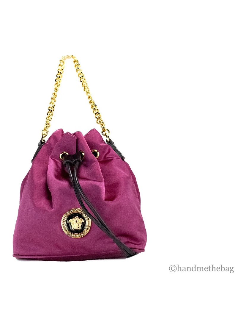 Versace Small Dahlia Nylon Medusa Pendant Bucket Chain Crossbody Bag Purse