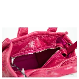 Marc Jacobs The Shiny Crinkle Micro Tote Magenta Leather Crossbody Bag Handbag