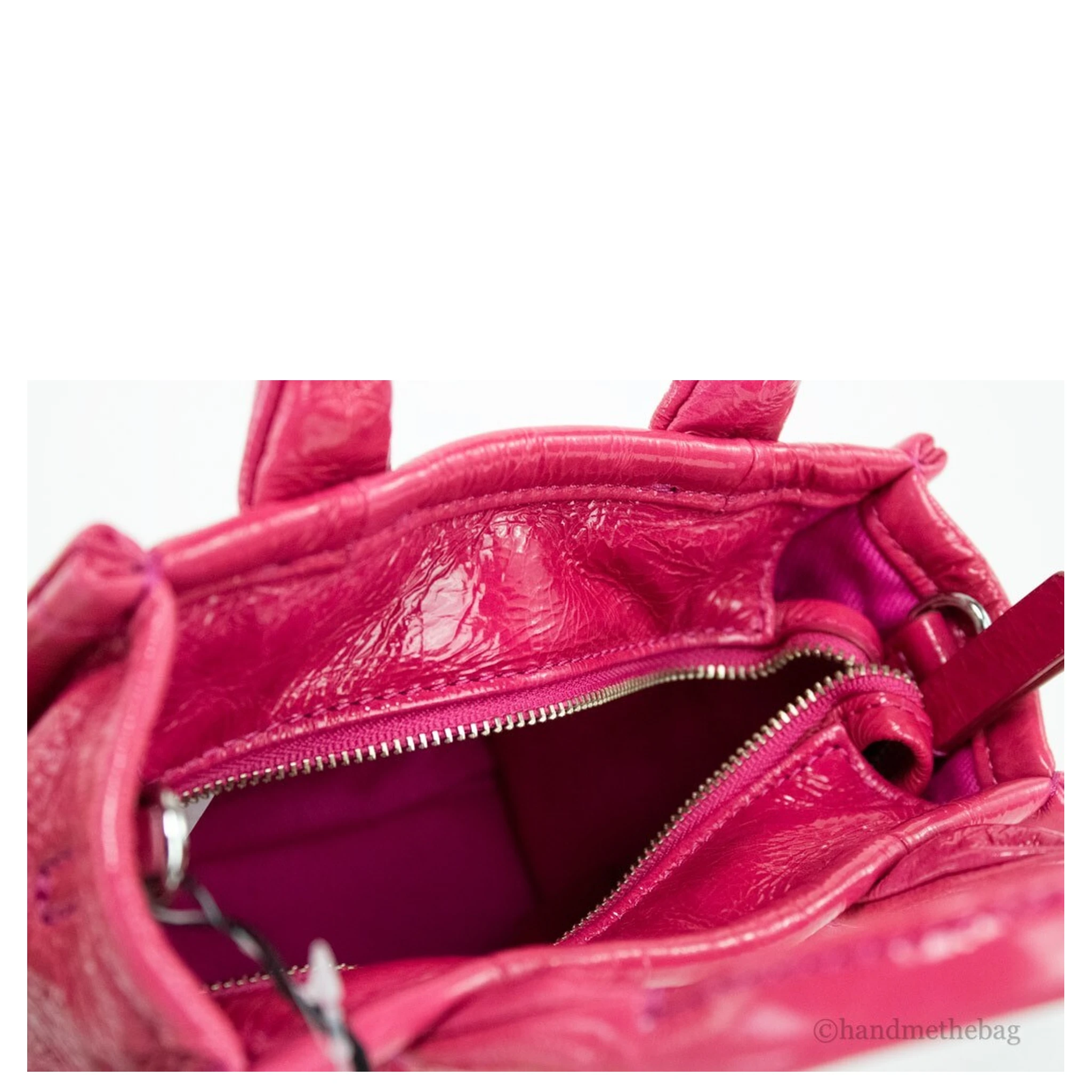 Marc Jacobs The Shiny Crinkle Micro Tote Magenta Leather Crossbody Bag Handbag