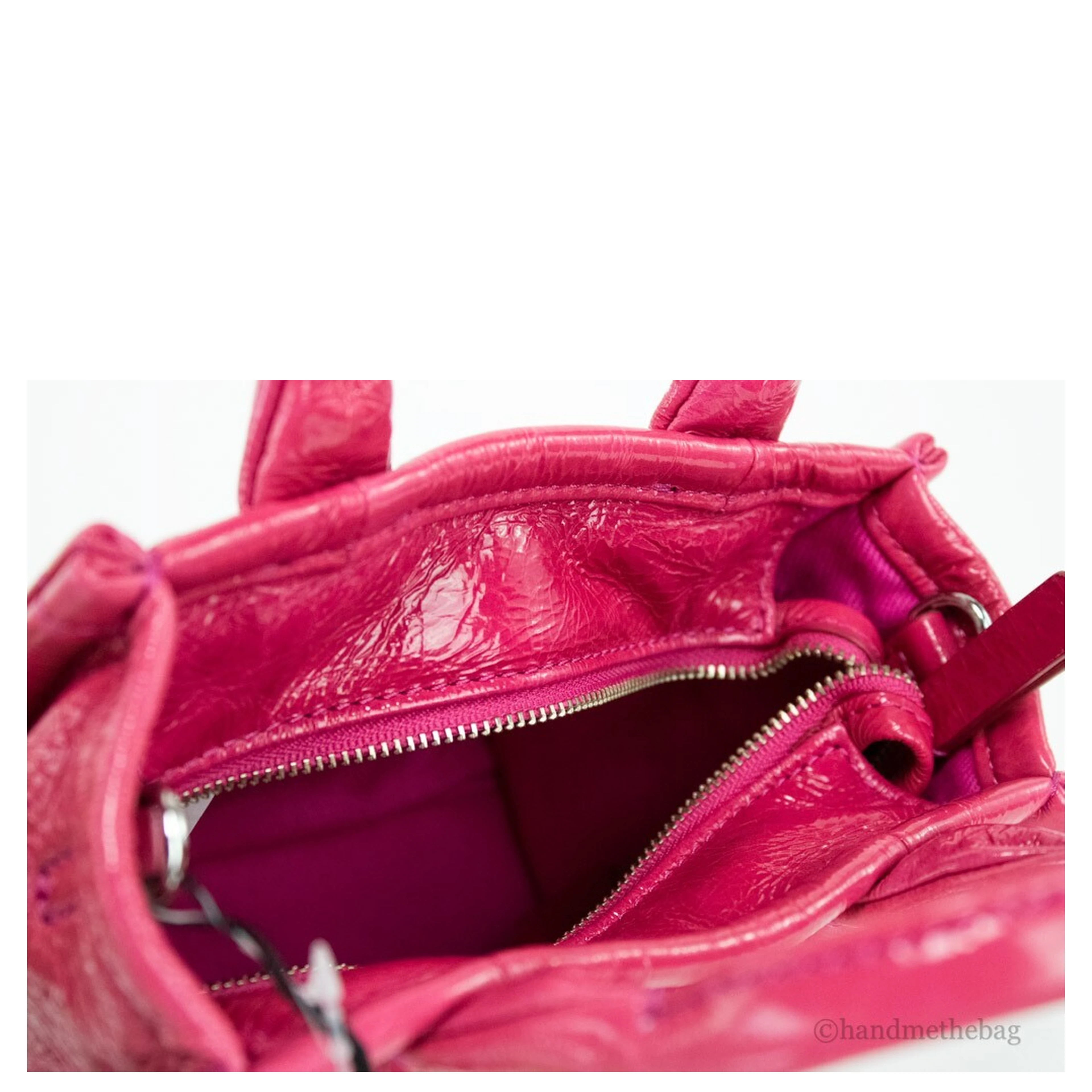 Marc Jacobs The Shiny Crinkle Micro Tote Magenta Leather Crossbody Bag Handbag
