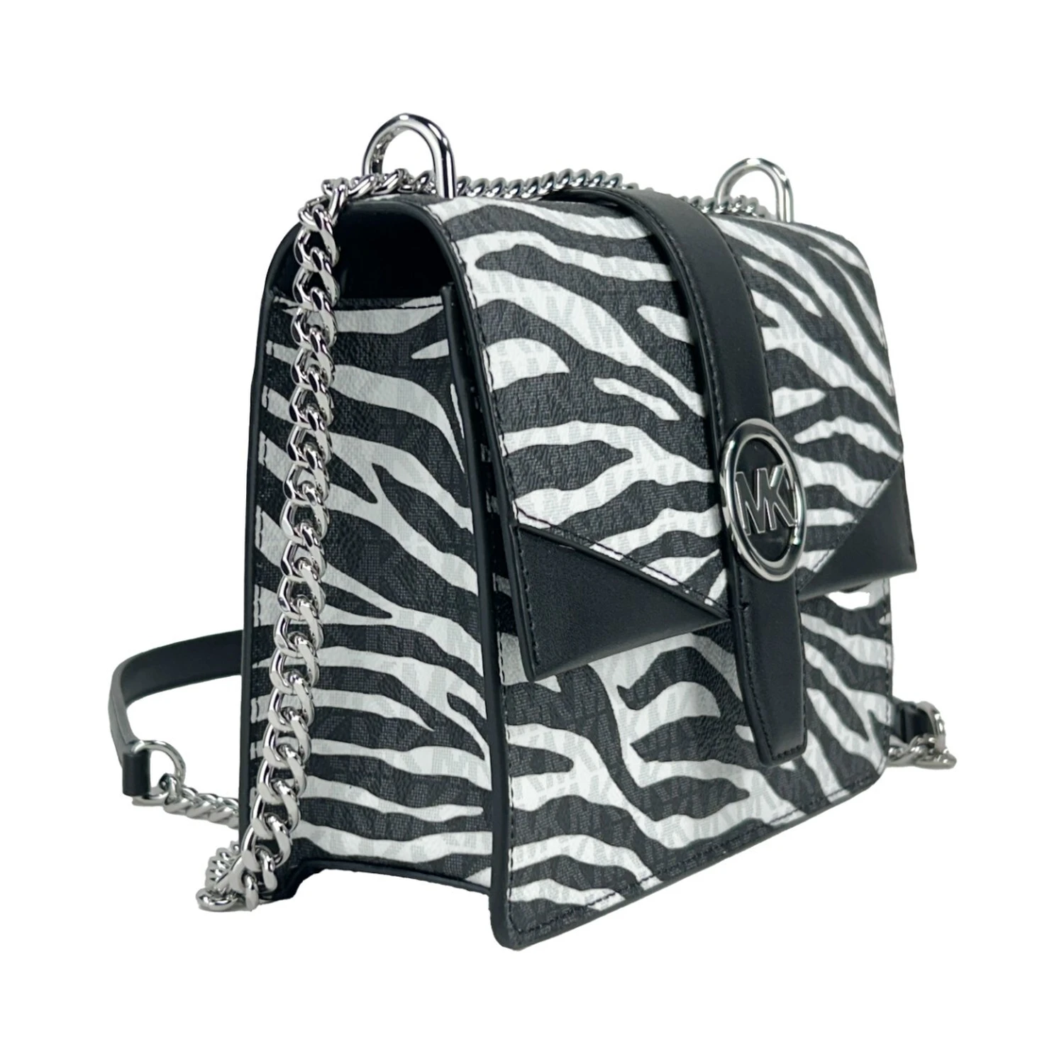 Michael Kors Greenwich Small Print Logo Crossbody Tote Chain Bag Black/White $498