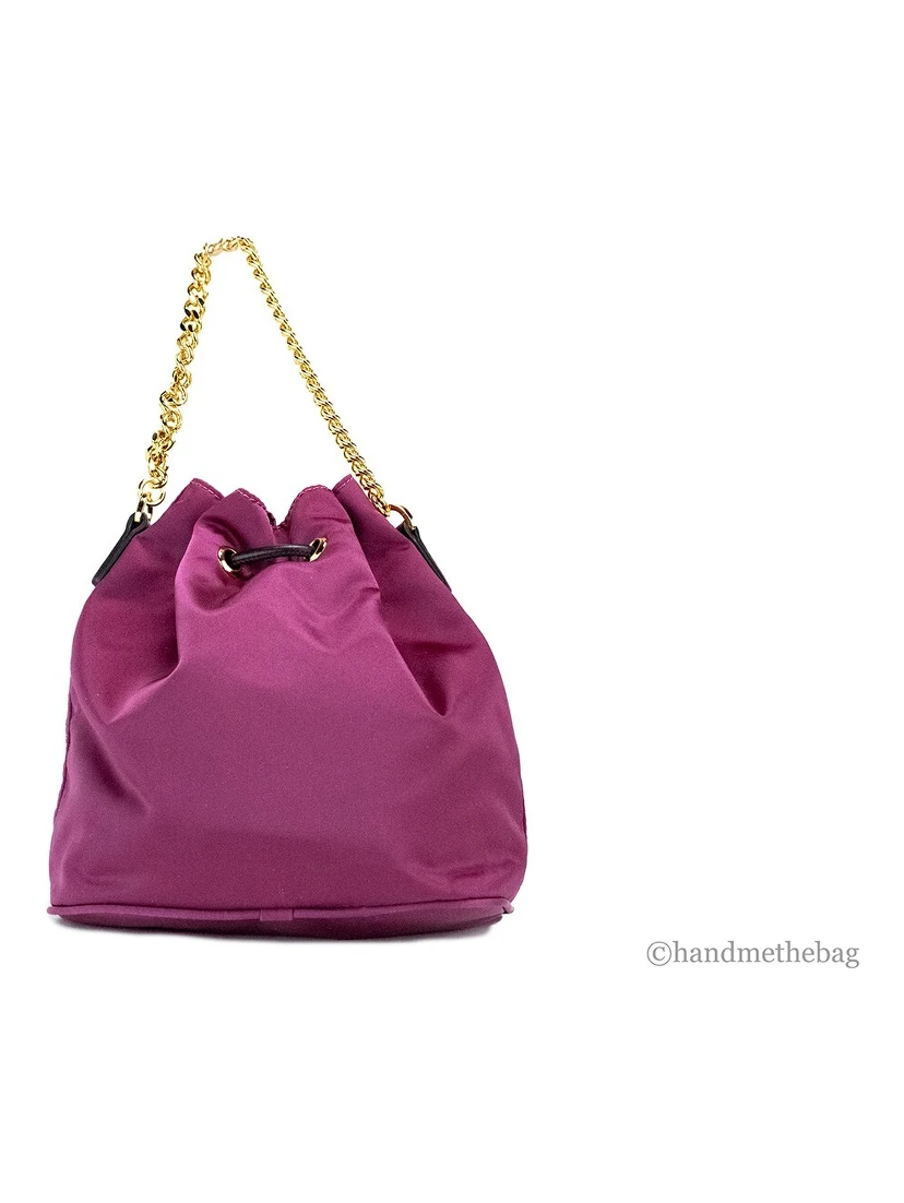 Versace Small Dahlia Nylon Medusa Pendant Bucket Chain Crossbody Bag Purse