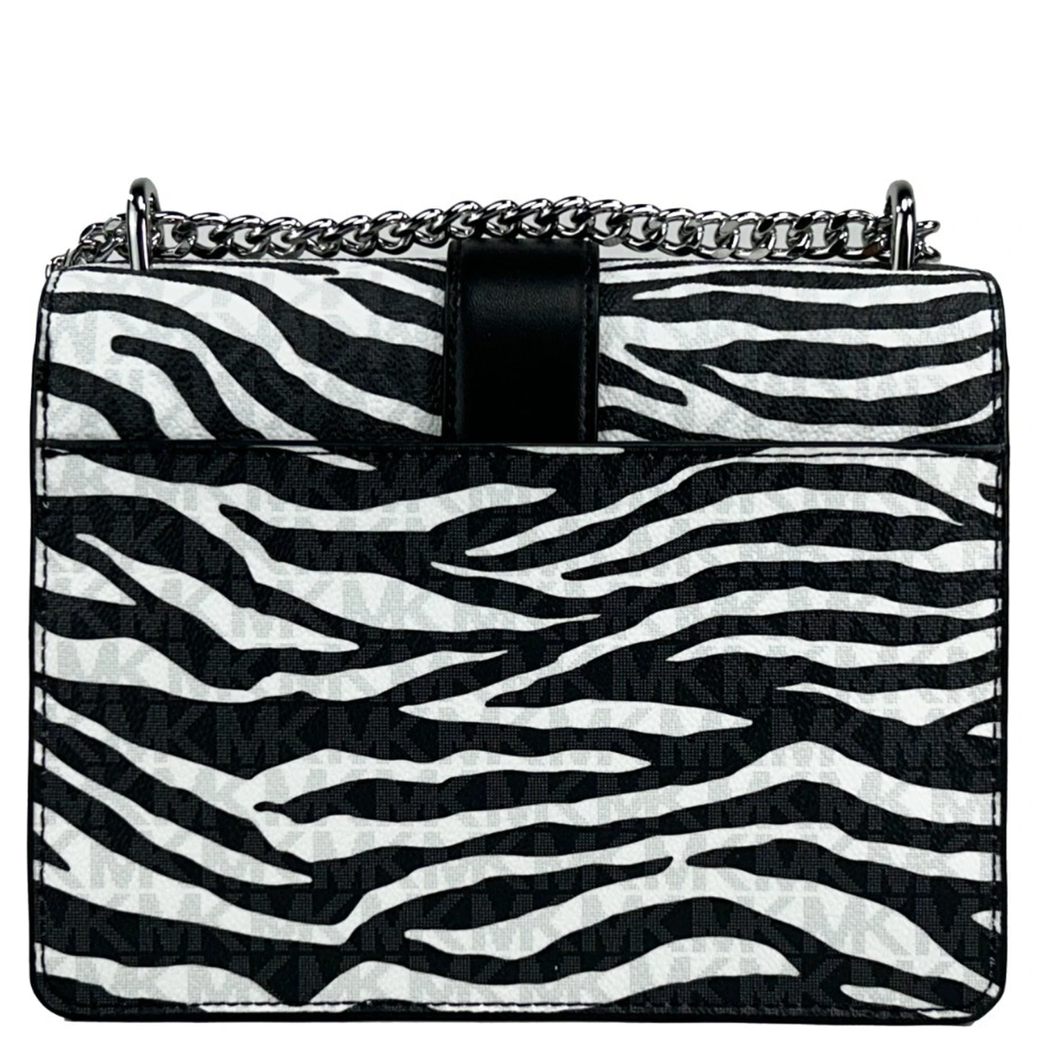 Michael Kors Greenwich Small Print Logo Crossbody Tote Chain Bag Black/White $498