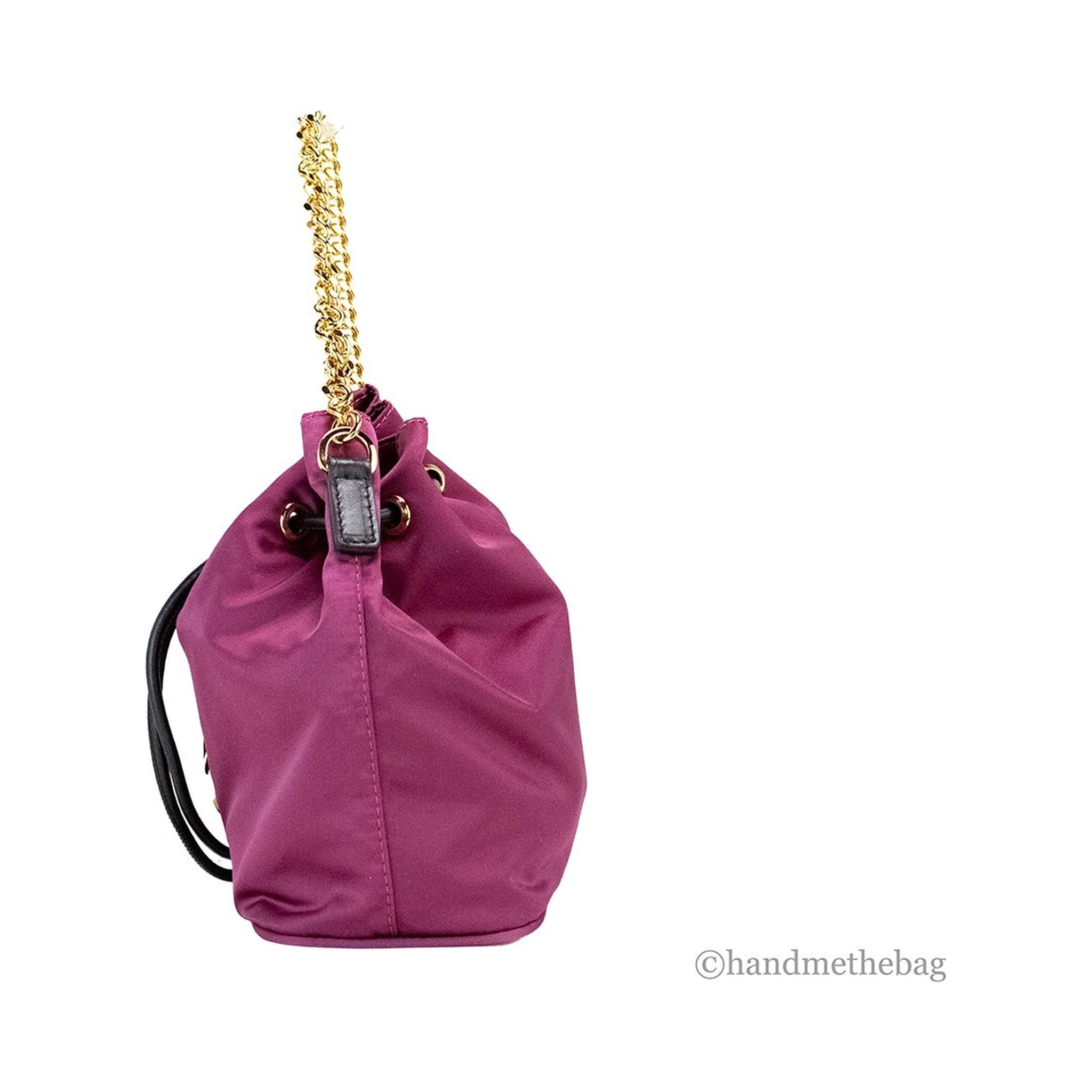 Versace Small Dahlia Nylon Medusa Pendant Bucket Chain Crossbody Bag Purse