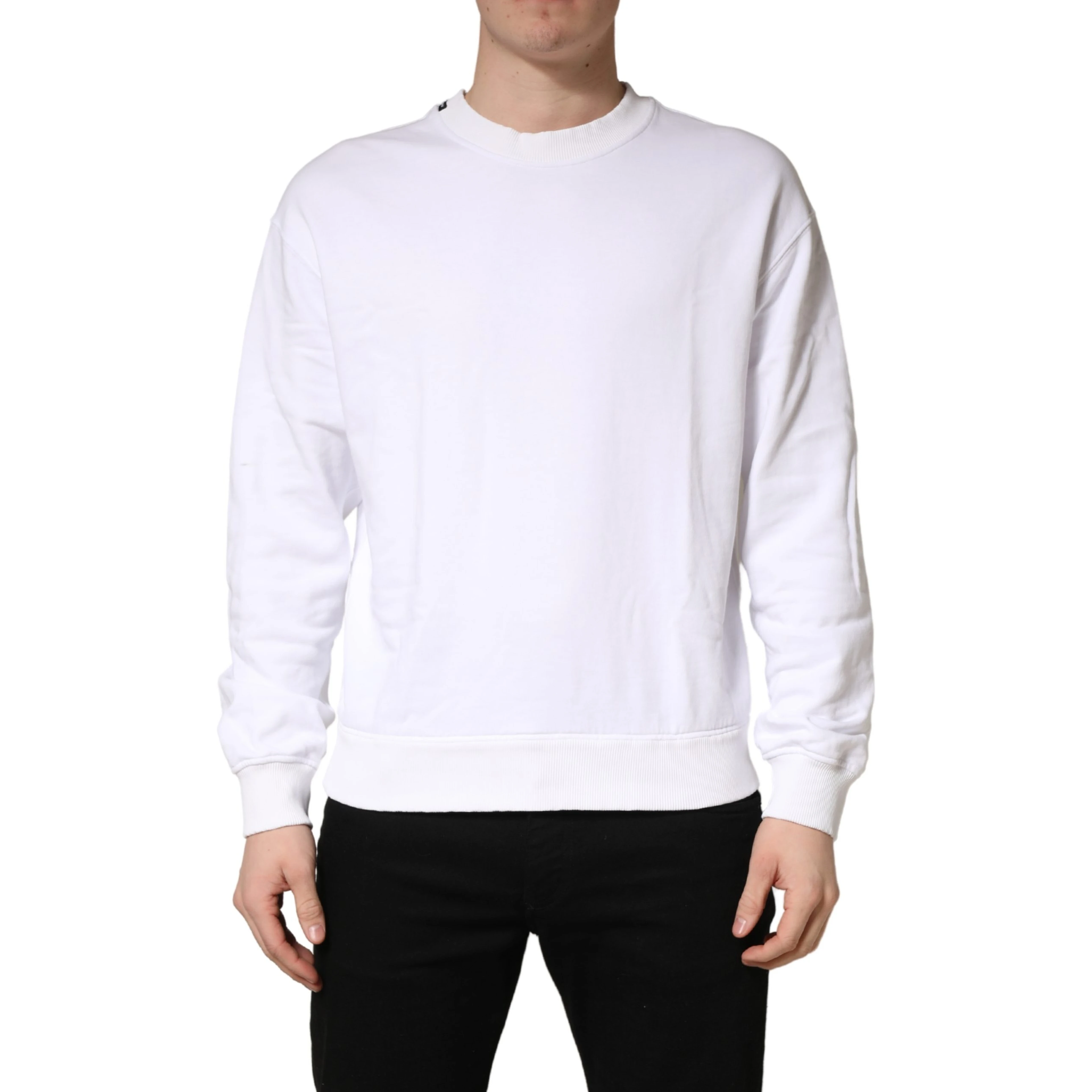 White Cotton Crew Neck Sweatshirt Sweater