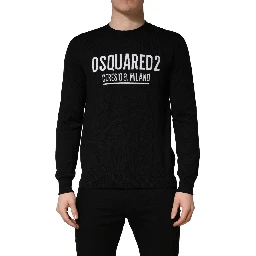Black Logo Knitted Crew Neck Men Pullover Sweater