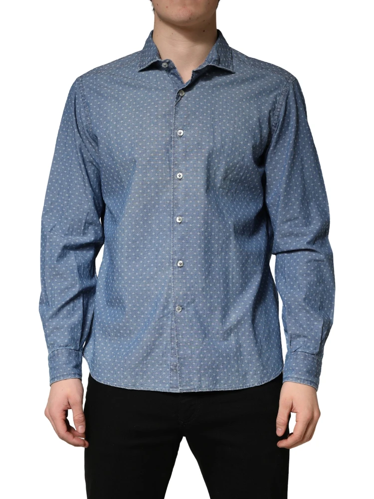 Blue Long Sleeve Collared Casual Shirt