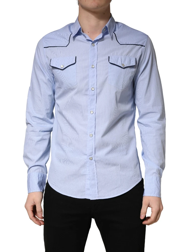 Light Blue Slim Fit Collared Long Sleeve Casual Shirt