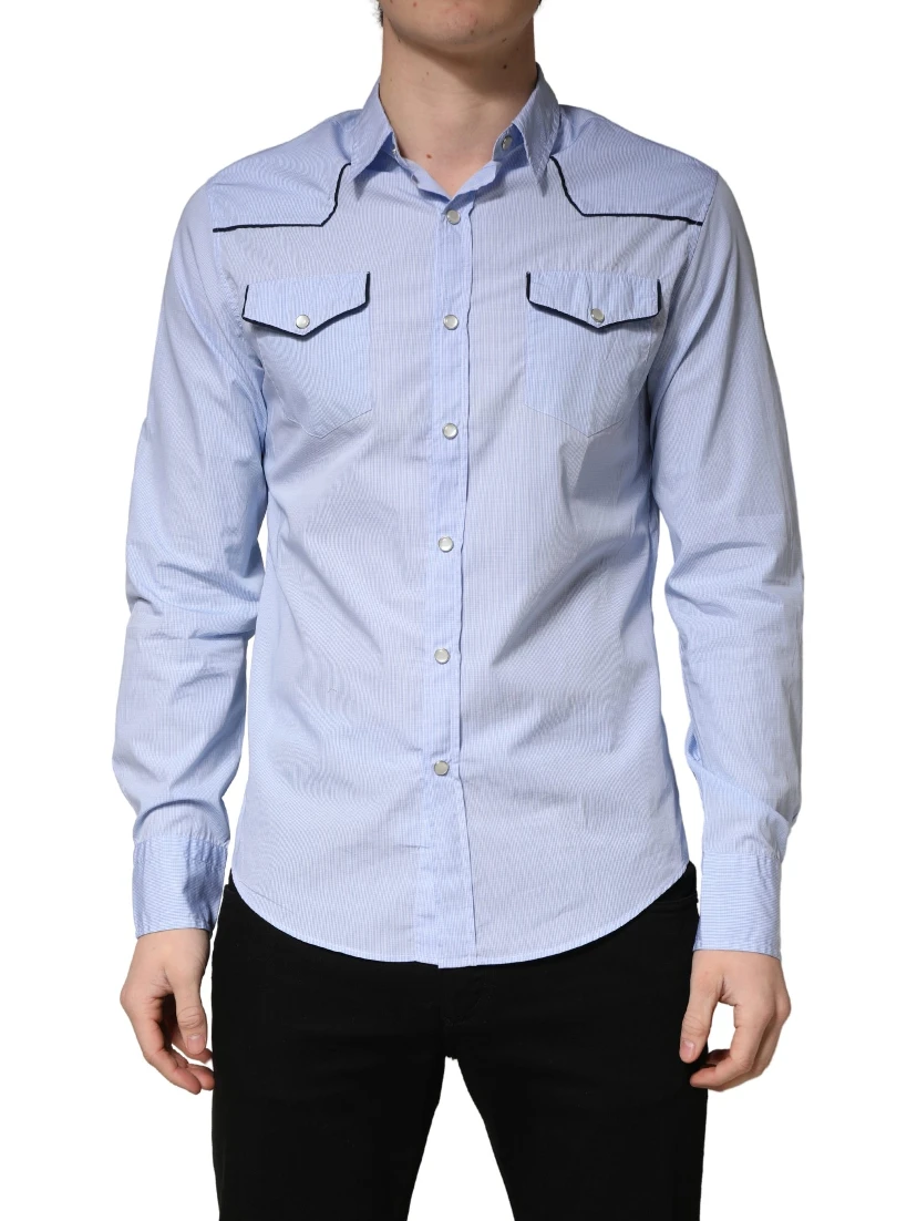 Light Blue Slim Fit Collared Long Sleeve Casual Shirt