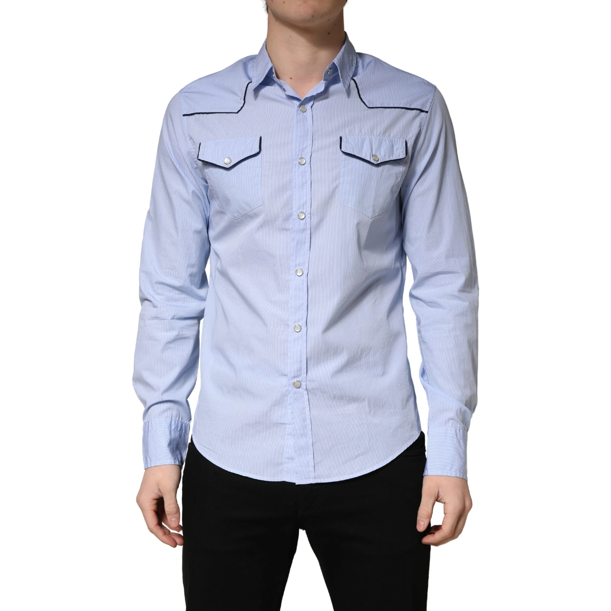 Light Blue Slim Fit Collared Long Sleeve Casual Shirt