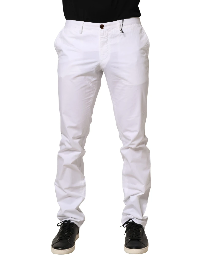 White Mid Waist Skinny Chino Casual Trouser Pants