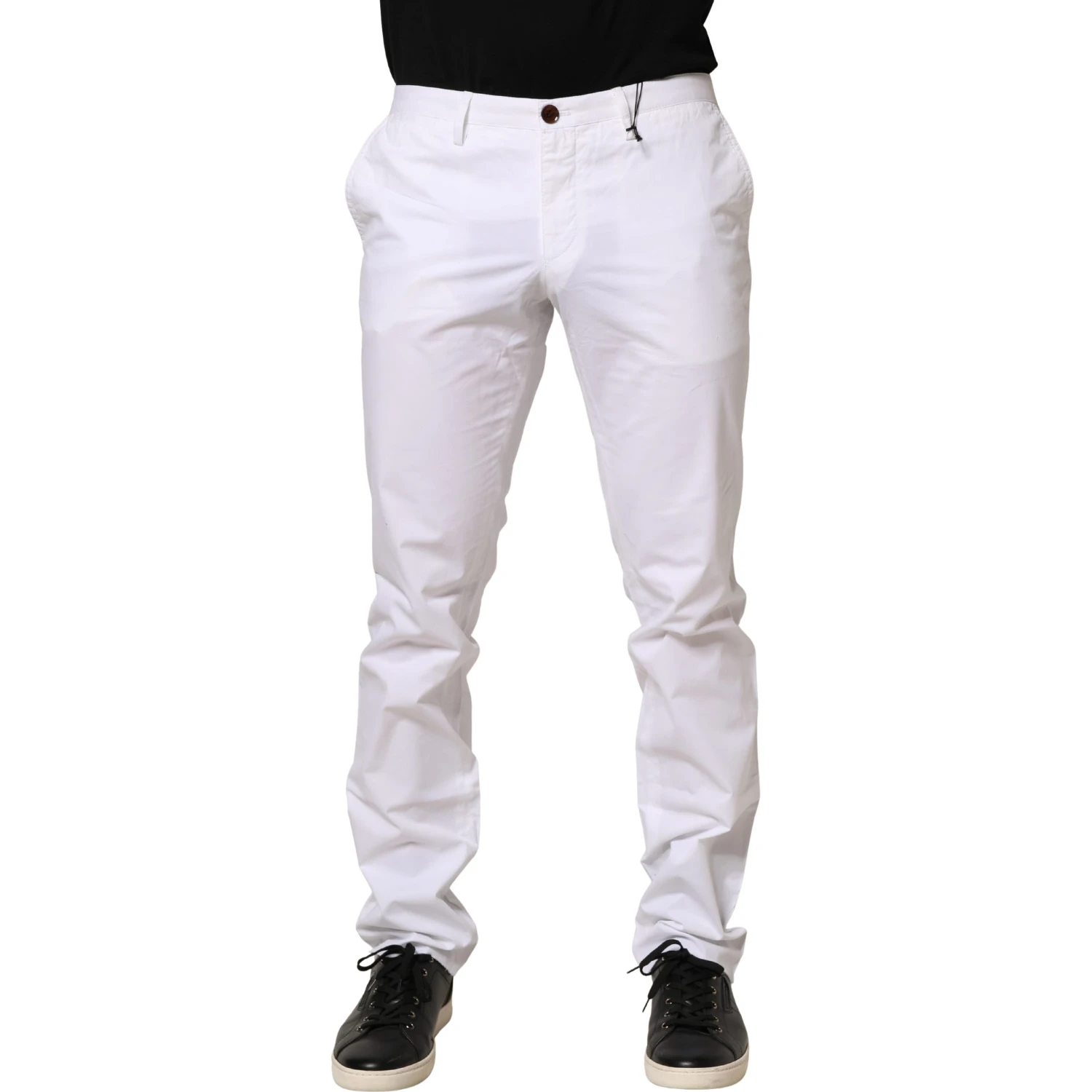 White Mid Waist Skinny Chino Casual Trouser Pants