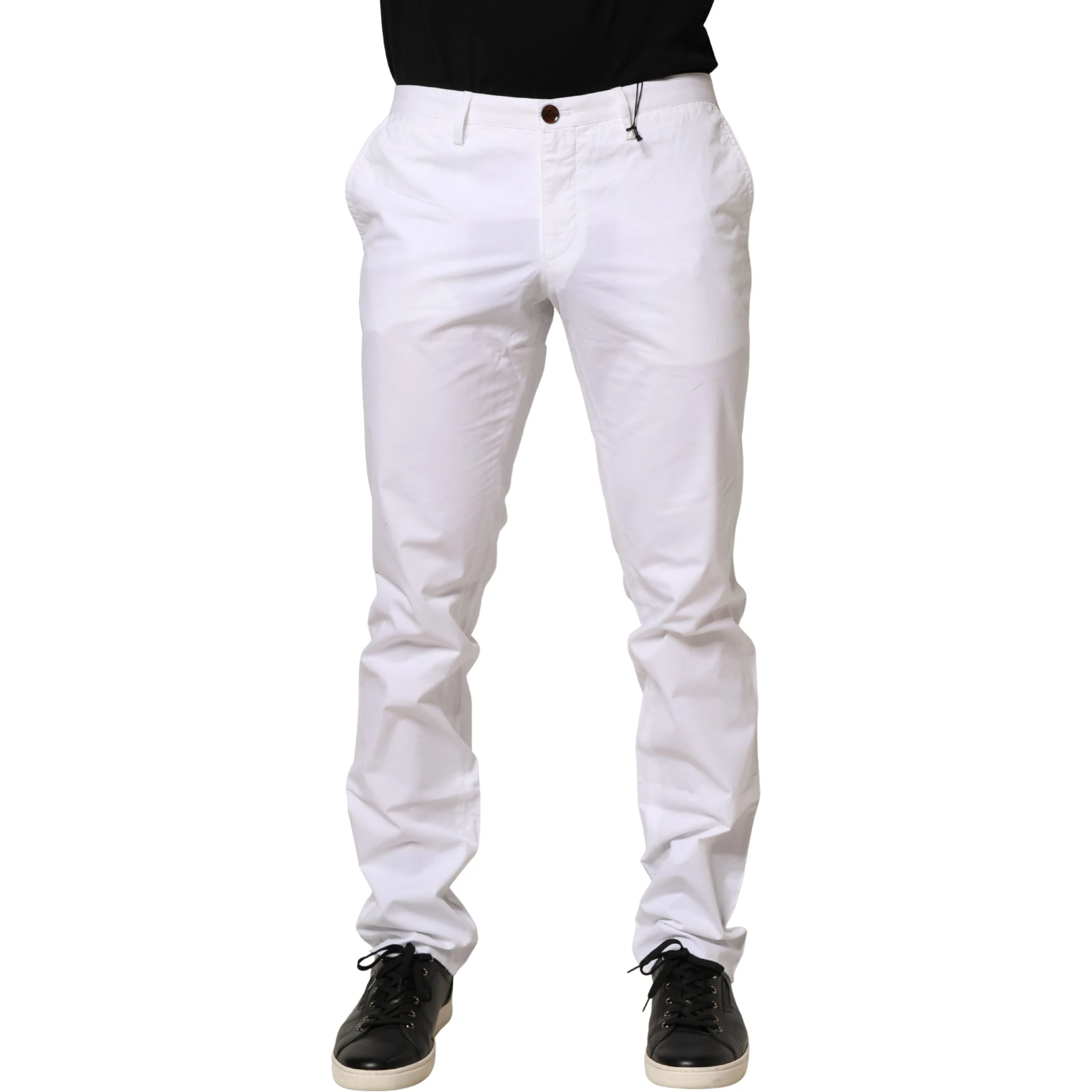 White Mid Waist Skinny Chino Casual Trouser Pants