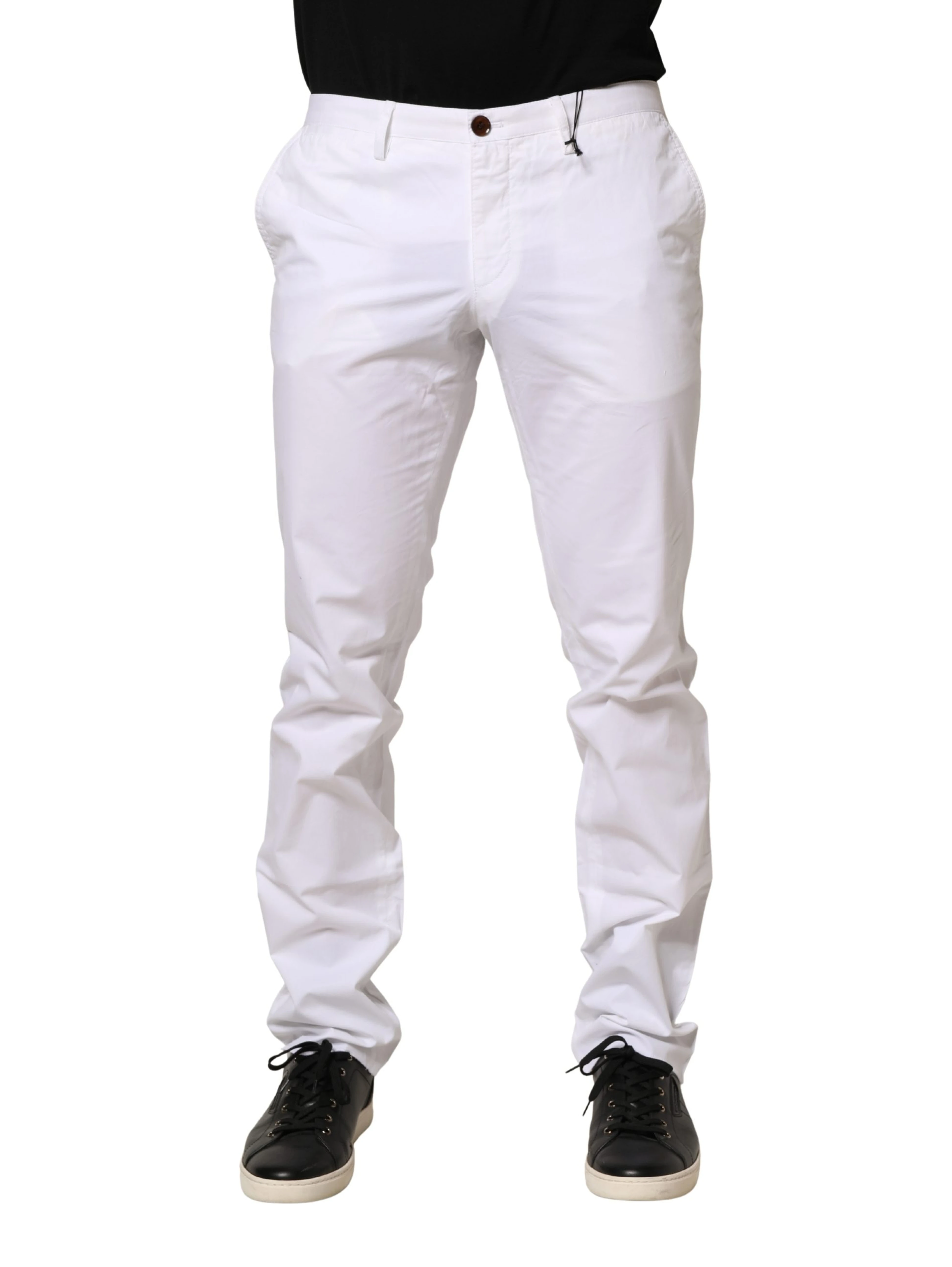 White Mid Waist Skinny Chino Casual Trouser Pants